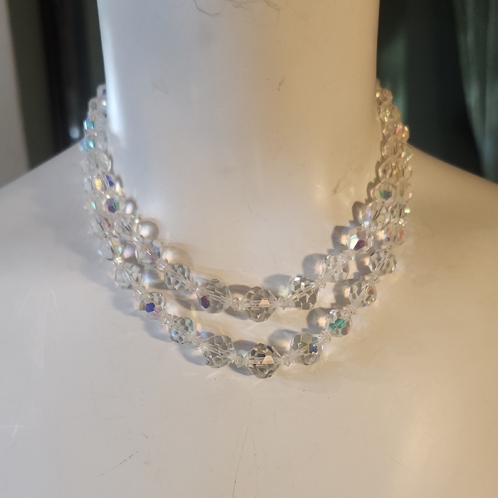 Vintage | Austria Handcut Crystal | Double Strand Necklace | Silver